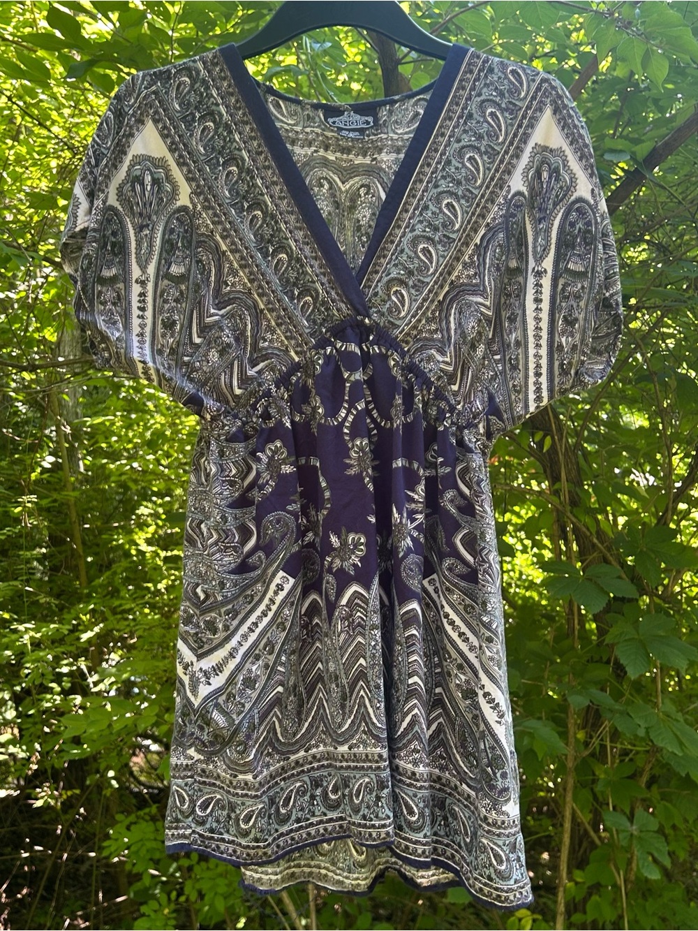 Vintage Angie Navy Paisley Print V-Neck Tunic Top